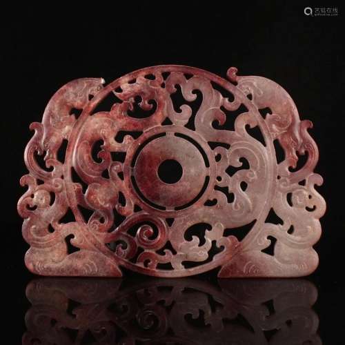 Openwork Vintage Chinese Hetian Jade Dragon Phoenix Statue