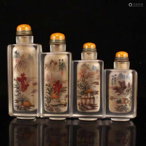 Chinese Crystal Inside Painting Conjoined Snuff Bottle