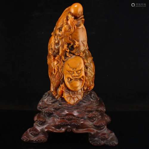 Qing Dy Tianhuang Stone Fortune Dragon Statue w Box