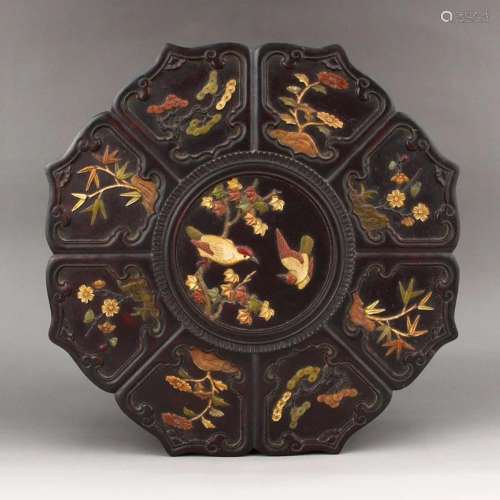 Chinese Qing Dy Zitan Wood Inlay Shell & Gem Jewelry Box