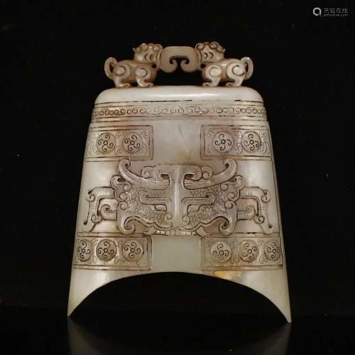 Superb Vintage Chinese Hetian Jade Carved Music Bell