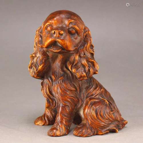 Vivd Chinese Boxwood Wood Carved Dog Statue
