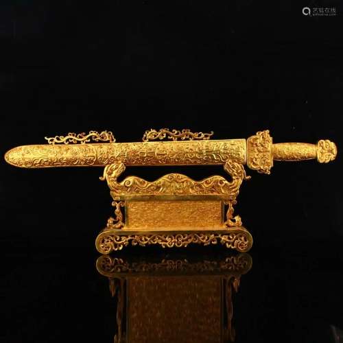 Chinese Gilt Gold Red Copper Dragon Design Sword