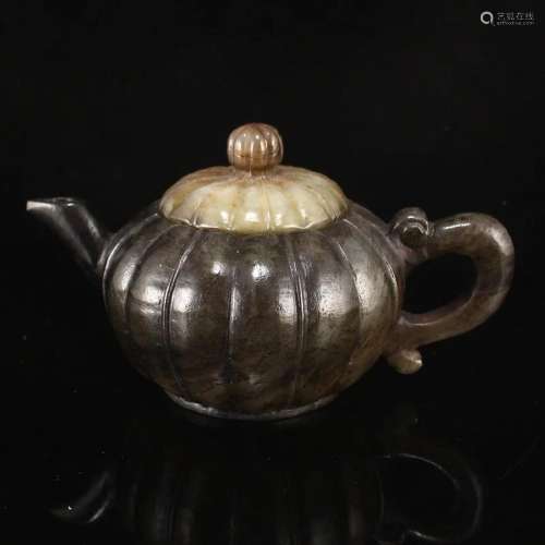 Chinese Hetian Jade Pumpkin Shape Teapot