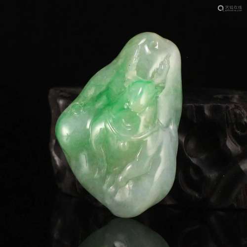 Hand Carved Natural Jadeite Lucky Beast Pendant