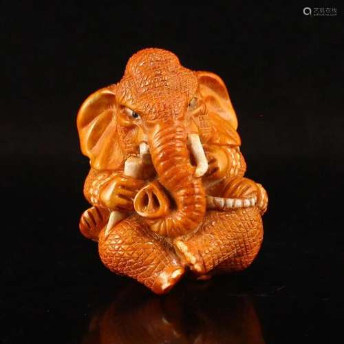 Beautiful Hand Carved Bone Fortune Elephant Pendant