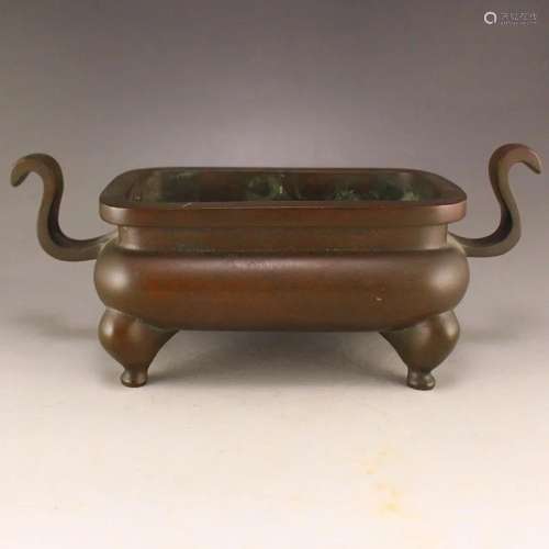 Chinese Red Copper Double Ears Incense Burner
