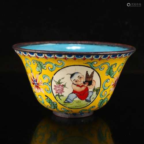 Chinese Gilt Gold Red Copper Enamel Bowl