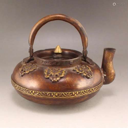 Vintage Chinese Red Copper Handle Teapot