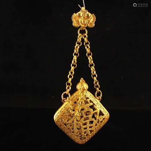 Openwork Chinese Gilt Gold Red Copper Sachet Pendant