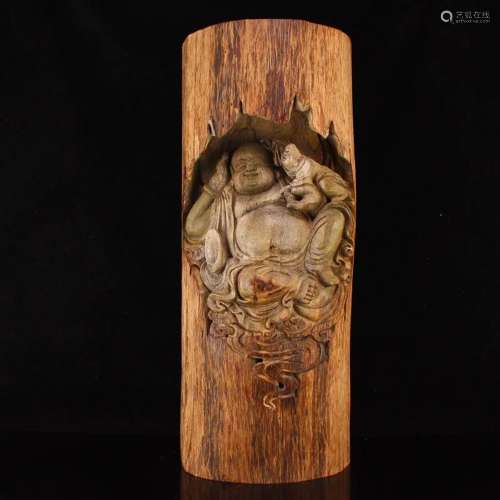 Superb Chinese Chenxiang Wood Laughing Buddha Statue