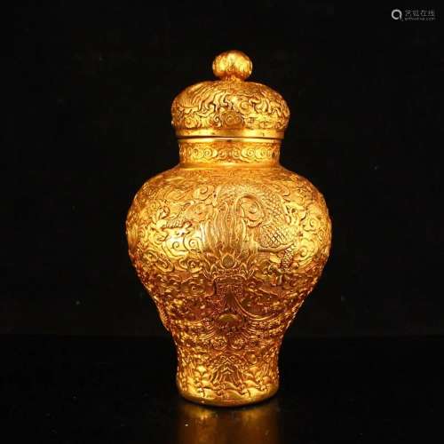 Superb Chinese Gilt Gold Red Copper Lucky Dragon Jar