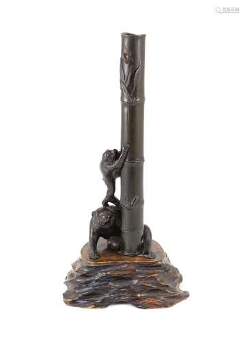 A Japanese bronze lamp, Meiji period, 37cm high