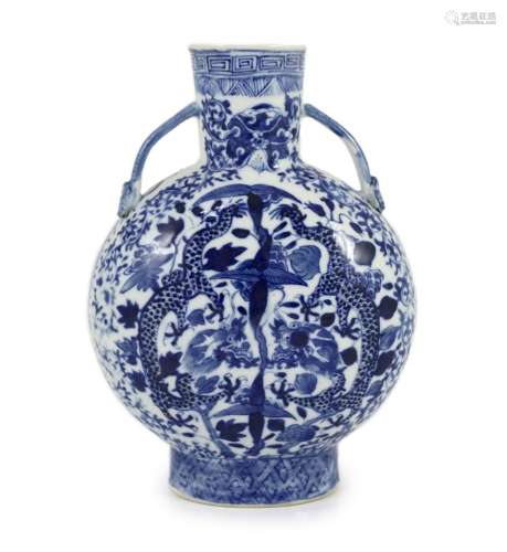 A Chinese blue and white ‘dragon’ moon flask, late 18th cent...