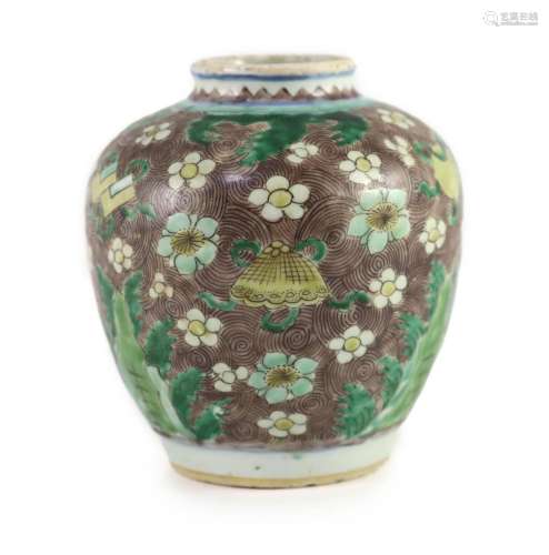 A Chinese enamelled porcelain ovoid jar, early Kangxi period...