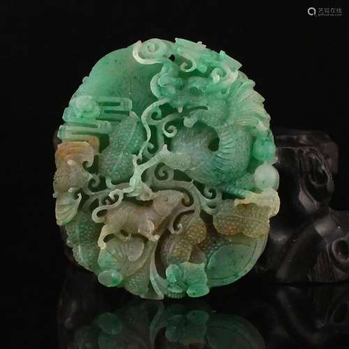 Excellent Chinese Dushan Jade Dragon & Peanut Pendant
