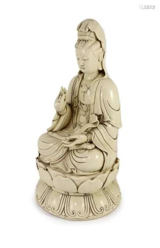 A large Chinese blanc-de-chine figure of Guanyin, Boji Yuren...