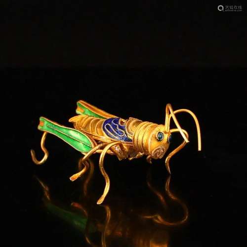 Vivid Chinese Gold Wire Enamel Locust Pendant