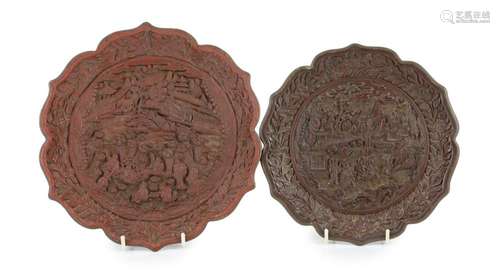 Two similar Chinese cinnabar lacquer dishes, Qianlong marks,...