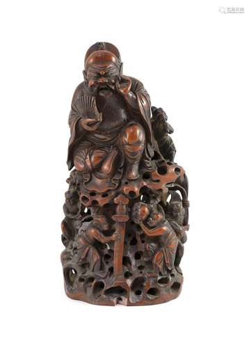 A Chinese bamboo ‘Zhong Kui’ group, 19th century, 34cm high,...