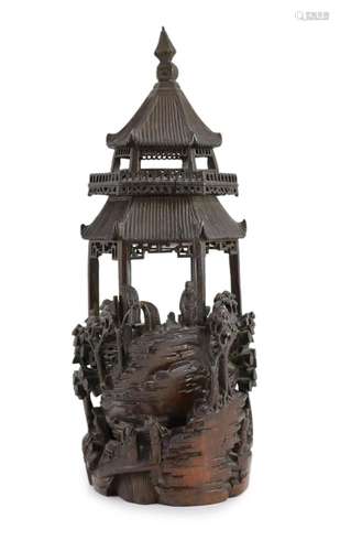 A Chinese bamboo model of a pavilion, 19th century, 37cm hig...