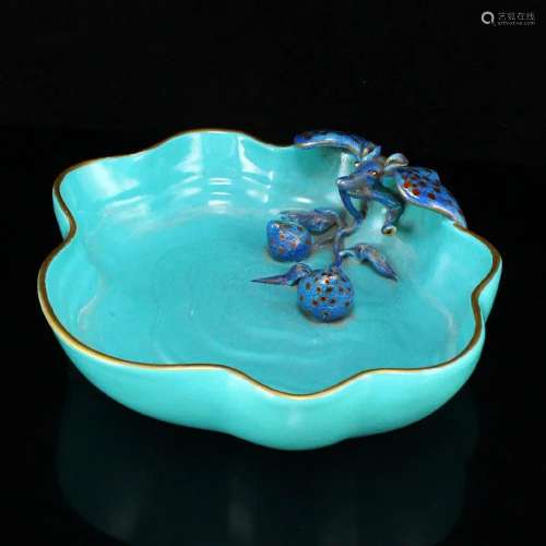 Turquoise Glaze Fortune Bat Porcelain Brush Washer
