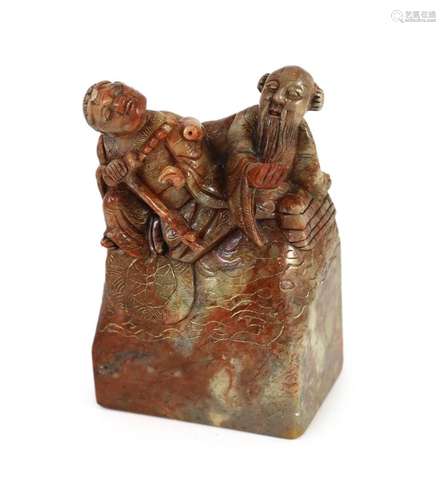 A Chinese soapstone seal, 18th century, 11 cm high