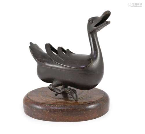 A Chinese Ming bronze ‘duck’ censer and cover, 17th century,...