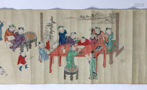 A Chinese handscroll painting on paper of ‘Hundred boys’ in ...