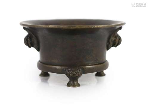 A Chinese bronze tripod censer, 18th century, 12.5 cm diamet...