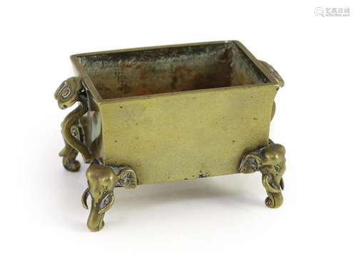 A Chinese polished bronze censer, fangding, Xuande mark, 19t...