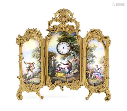 A late 19th century Viennese ormolu and enamel timepiece, wi...