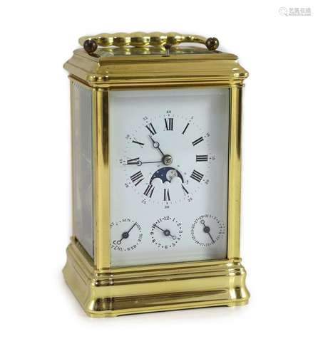 A L'Epée hour repeating brass carriage clock, width 9.5c...