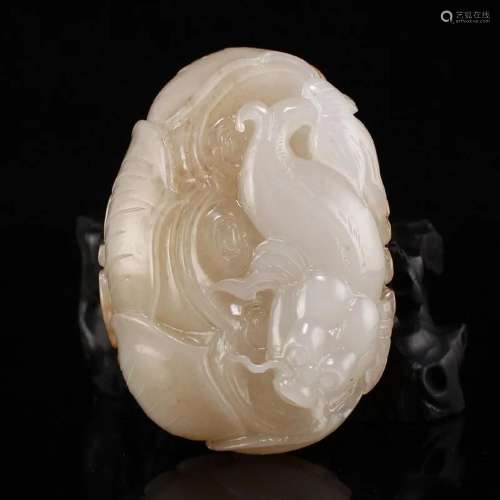 Chinese Hetian Jade Lotus Pod & Catfish Pendant