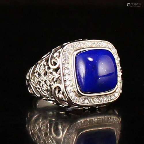 Chinese Pure Silver Inlay Lapis Lazuli Ring