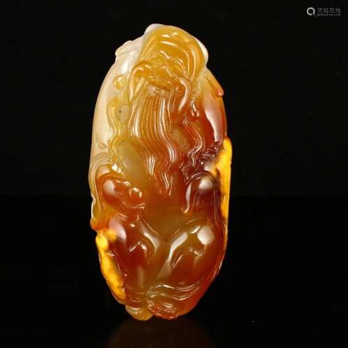 Chinese Natural Agate Fortune Taoism Deity Pendant