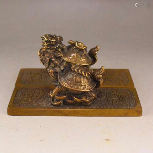 A Pair Vintage Brass Fortune Dragon Turtle Paperweights