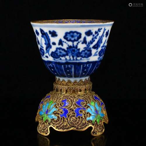 Superb Qing Dy Gilt Edge Blue And White Porcelain Cup