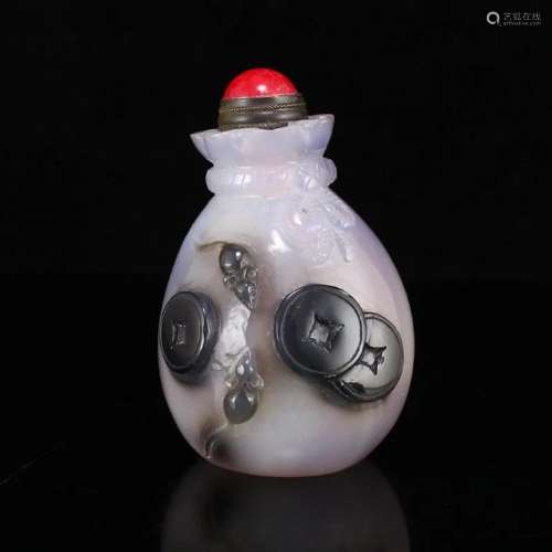 Agate Low Relief Money Bag & Fortune Mouse Snuff Bottle