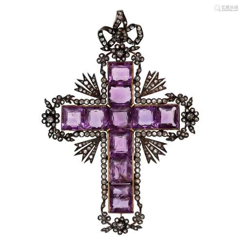 Amethysts and diamonds pendant cross, 19th Century.