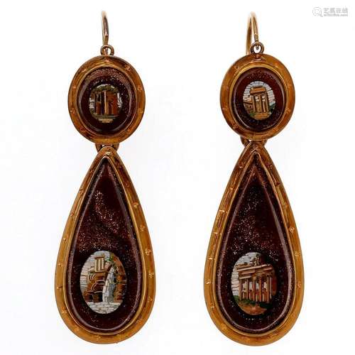 Italian detachable long earrings with micromosaic.