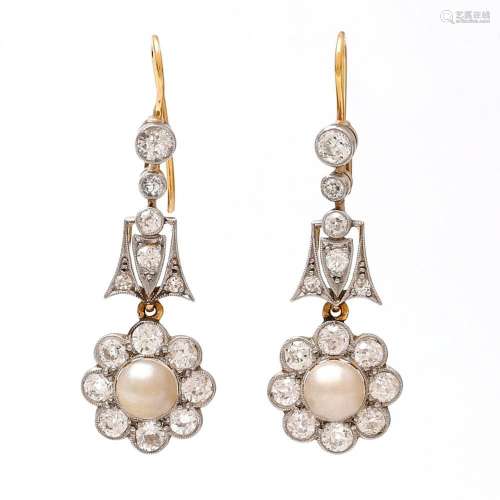 Belle Époque pearls and diamonds earrings, circa 1910.