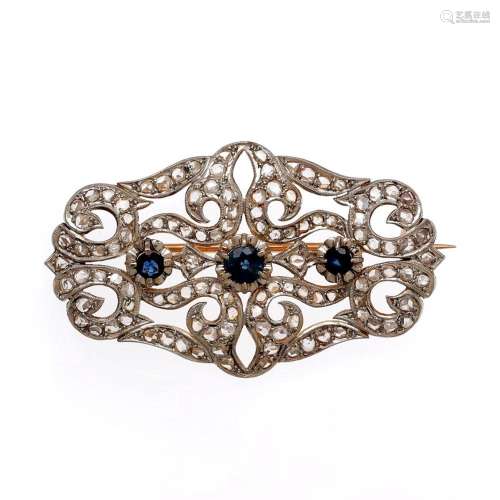 Art Deco style diamonds and sapphires brooch.