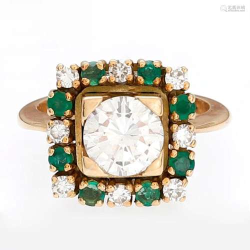 Emeralds and diamonds rosette ring.