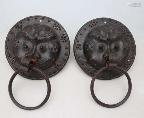 Pair of Chinese zoomorphic iron door knockers, probably from...
