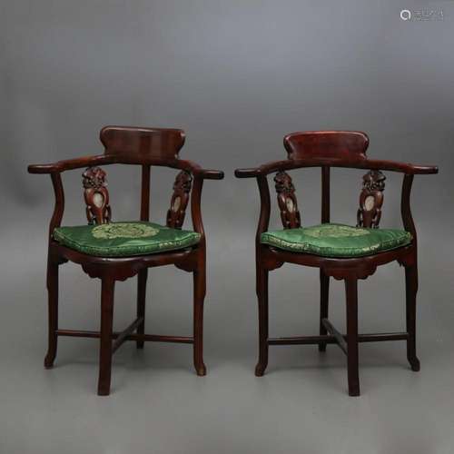 Pair of Chinese or Filipino armchairs in huangmu wood, late ...