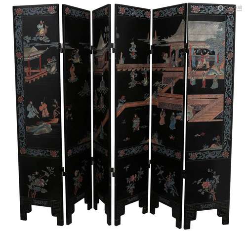 Chinese six-leaf folding screen in coromandel lacquer, secon...