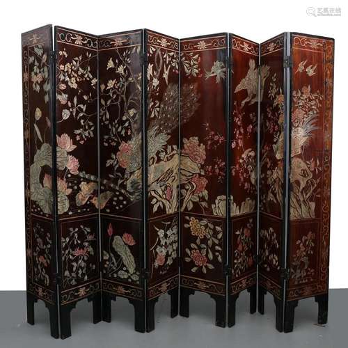 Chinese eight-leaf folding screen in wood and coromandel lac...