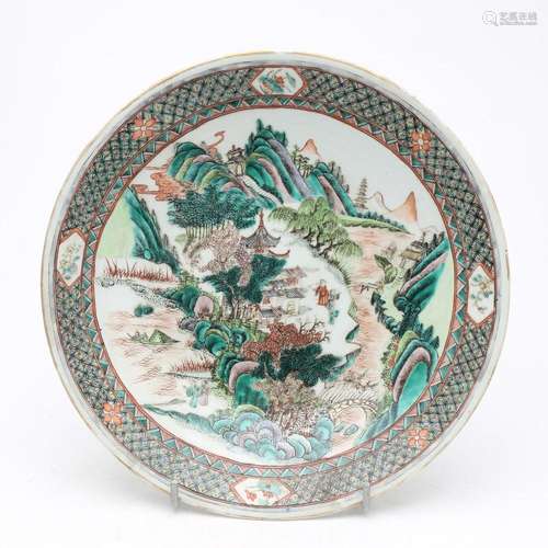 Chinese Kangxi-style dish in green family porcelain, late 19...