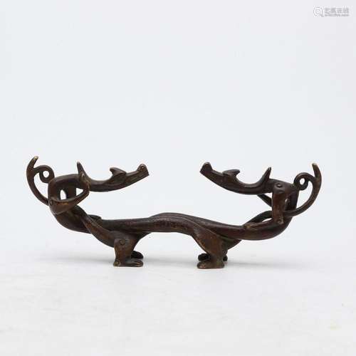 Chinese "chilong" bronze brushes holder, 19th Cent...